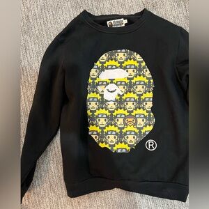 Bape Black Crewneck with Yellow & Beige Ape Head Graphic